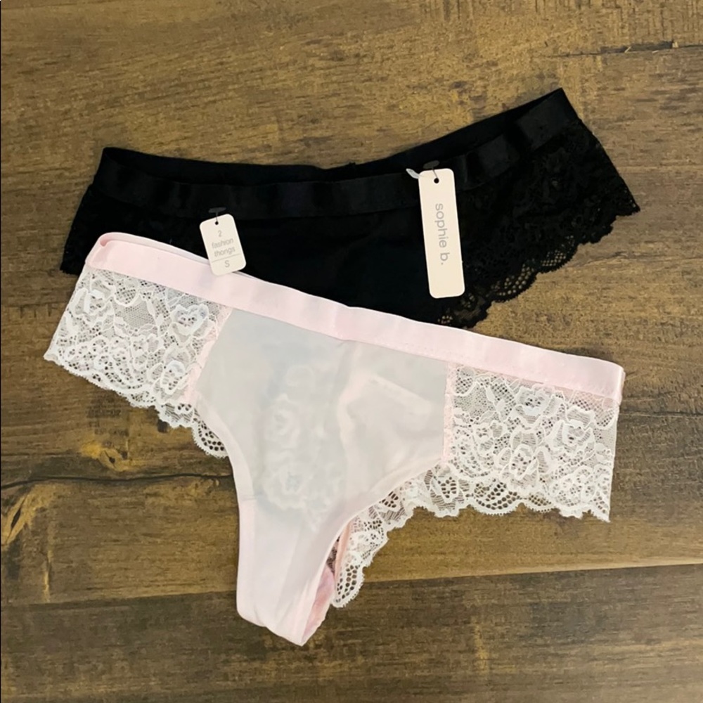 Sophie B. Lacy Black and Pink Thongs 2-Pack